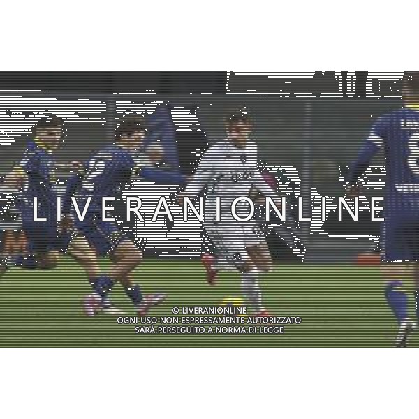 Sebastiano Esposito of Empoli FC competes for the ball with Domagoj Bradaric of Hellas Verona FC during Hellas Verona FC vs Empoli FC, 15° Serie A Enilive 2024-25 game at Marcantonio Bentegodi stadium in Verona (VR), Italy, on Dicember 08, 2024. (Photo by Davide Casentini) - AGENZIA ALDO LIVERANI SAS