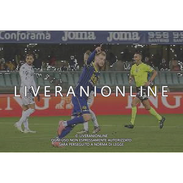 Casper Tengstedt of Hellas Verona FC celebrates after scoring during Hellas Verona FC vs Empoli FC, 15° Serie A Enilive 2024-25 game at Marcantonio Bentegodi stadium in Verona (VR), Italy, on Dicember 08, 2024. (Photo by Davide Casentini)- AGENZIA ALDO LIVERANI SAS