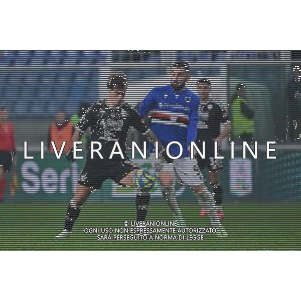 TVRG Sampdoria vs Spezia nella foto Salvatore Esposito (Spezia) e Massimo Coda (Sampdoria) Genova 14-12-2024 Stadio Luigi Ferraris - Marassi Campionato Serie BKT - 17a giornata foto Roberto Garavaglia/Agenzia Aldo Liverani sas