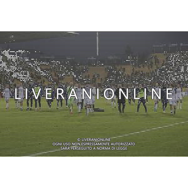 Hellas Verona players celebrate the victory at the end of Parma Calcio vs Hellas Verona FC, 16° Serie A Enilive 2024-25 game at Ennio Tardini stadium in Parma (PR), Italy, on Dicember 15, 2024. (Photo by Davide Casentini)- AG ALDO LIVERANI SAS