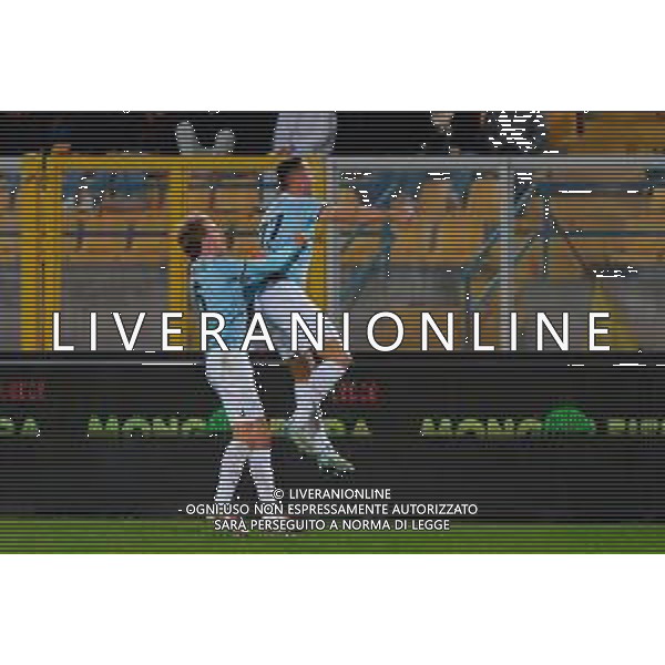 TVEM December 21, 2024 Lecce, Italy - US Lecce vs SS Lazio - Italian soccer serie A 2024/25 - Via Del Mare Stadium. In the pic: Adam Marusic of SS Lazio celebrates after scoring a goal with Nicolò Rovella of SS Lazio ©Emmanuele Mastrodonato -AGENZIA ALDO LIVERANI SAS