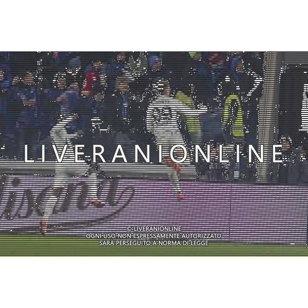 Sebastiano Esposito of Empoli FC celebrates after scoring during Atalanta BC vs Empoli FC, 17° Serie A Enilive 2024-25 game at Gewiss stadium in Bergamo (BG), Italy, on Dicember 22, 2024. (Photo by Davide Casentini)-AGENZIA ALDO LIVERANI SAS