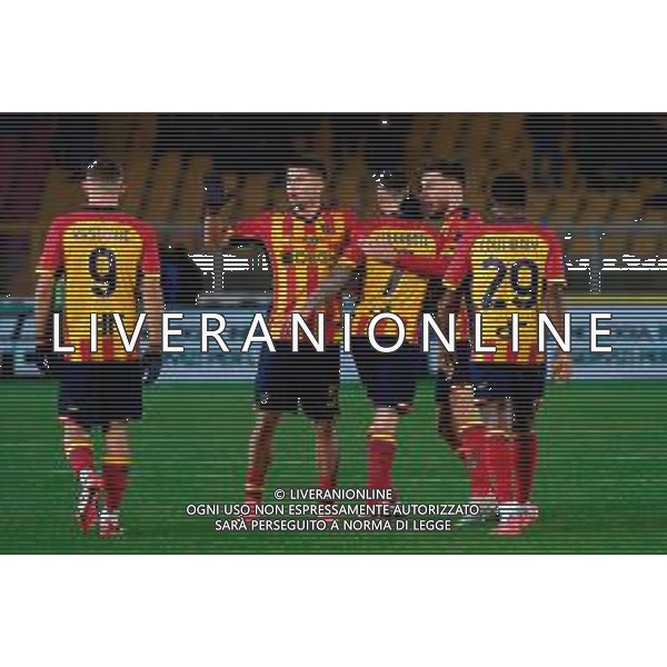 TVEM December 21, 2024 Lecce, Italy - US Lecce vs SS Lazio - Italian soccer serie A 2024/25 - Via Del Mare Stadium. In the pic: Tete Morente of US Lecce celebrates after scoring a goal with teammates foto emmanuele mastrodonato-ag aldo liverani sas
