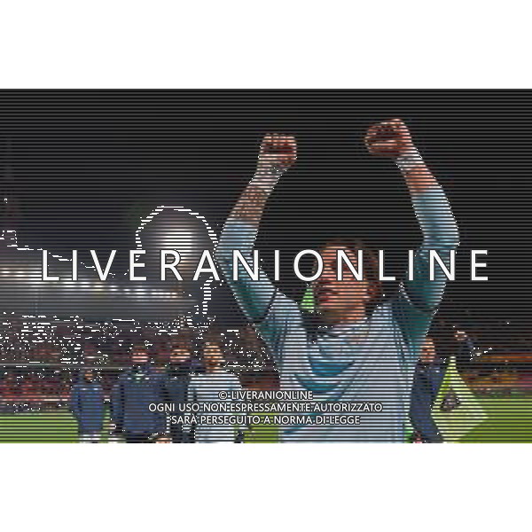 TVEM December 21, 2024 Lecce, Italy - US Lecce vs SS Lazio - Italian soccer serie A 2024/25 - Via Del Mare Stadium. In the pic: Luca Pellegrini of SS Lazio celebrates the victory foto emmanuele mastrodonato-ag aldo liverani sas