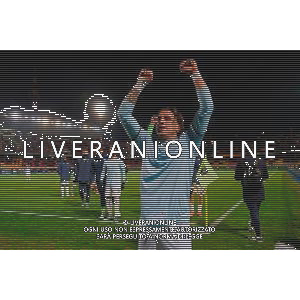 TVEM December 21, 2024 Lecce, Italy - US Lecce vs SS Lazio - Italian soccer serie A 2024/25 - Via Del Mare Stadium. In the pic: Luca Pellegrini of SS Lazio celebrates the victory foto emmanuele mastrodonato-ag aldo liverani sas