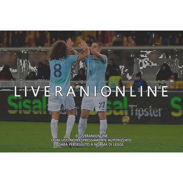 TVEM December 21, 2024 Lecce, Italy - US Lecce vs SS Lazio - Italian soccer serie A 2024/25 - Via Del Mare Stadium. In the pic: Mattéo Guendouzi of SS Lazio and Adam Marusic of SS Lazio celebrates the victory foto emmanuele mastrodonato-ag aldo liverani sas