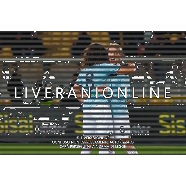 TVEM December 21, 2024 Lecce, Italy - US Lecce vs SS Lazio - Italian soccer serie A 2024/25 - Via Del Mare Stadium. In the pic: Mattéo Guendouzi of SS Lazio and Nicolò Rovella of SS Lazio celebrates the victory foto emmanuele mastrodonato-ag aldo liverani sas