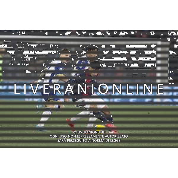Santiago Castro of Bologna FC battle for the ball with Amin Sarr of Hellas Verona FC during Bologna BFC vs Hellas Verona FC, 18° Serie A Enilive 2024-25 game at Renato Dall\'Ara stadium in Bologna (BO), Italy, on Dicember 30, 2024. (Photo by Davide Casentini) -AGENZIA ALDO LIVERANI SAS