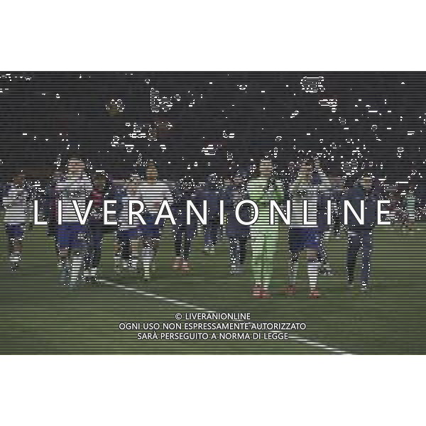 Hellas Verona players celebrate the victory at the end of Bologna BFC vs Hellas Verona FC, 18° Serie A Enilive 2024-25 game at Renato Dall\'Ara stadium in Bologna (BO), Italy, on Dicember 30, 2024. (Photo by Davide Casentini) -AGENZIA ALDO LIVERANI SAS