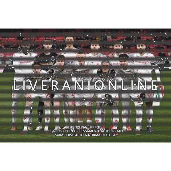 TVRG Monza vs Fiorentina nella foto formazione Fiorentina, in piedi da SX Moise Kean, David De Gea, Amir Richardson, Pietro Comuzzo, Yacine Adli e Luca Ranieri; in basso da SX Andrea Colpani, Robin Gosens, Albert Gudmundsson, Domilson Cordeiro dos Santos Dodo\' e Riccardo Sottil Monza 13-01-2025 U-Power Stadium Campionato Serie A Enilive - 20a giornata foto Roberto Garavaglia/Agenzia Aldo Liverani sas