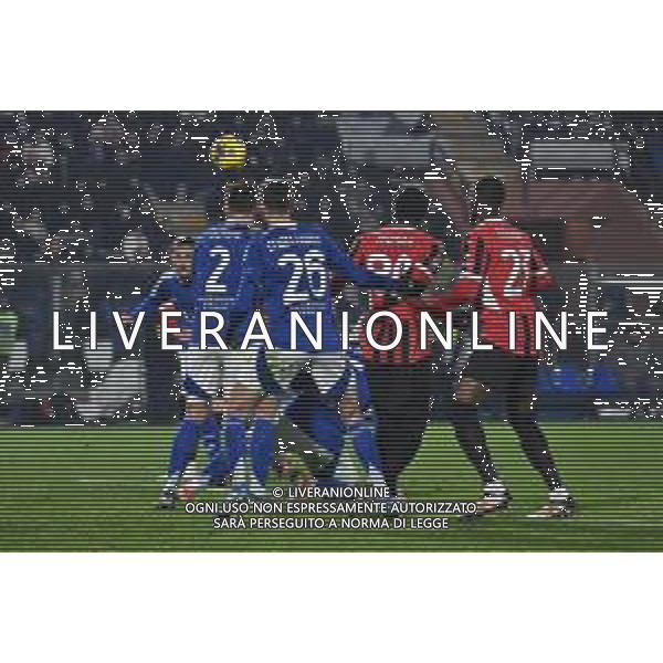 Como vs Milan nella foto Theo Hernandez (Milan), coperto, segna il gol dell\'1 a 1 Como 14-01-2025 Stadio Giuseppe Sinigaglia Campionato Serie A Enilive - recupero 19a giornata foto Roberto Garavaglia/Agenzia Aldo Liverani sas