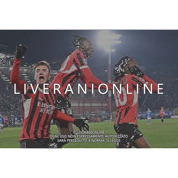 Como vs Milan nella foto Milan esultanza dopo il gol del 2 a 1 Como 14-01-2025 Stadio Giuseppe Sinigaglia Campionato Serie A Enilive - recupero 19a giornata foto Roberto Garavaglia/Agenzia Aldo Liverani sas