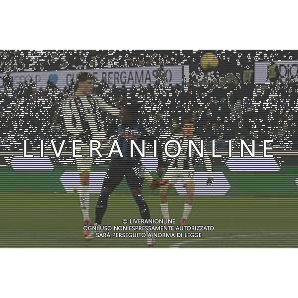 Nicolo’ Savona of Juventus FC heads the ball during Atalanta BC vs Juventus FC, 19° Serie A Enilive 2024-25 game at Gewiss stadium in Bergamo (BG), Italy, on January 14, 2025. (Photo by Davide Casentini)-AGENZIA ALDO LIVERANI SAS