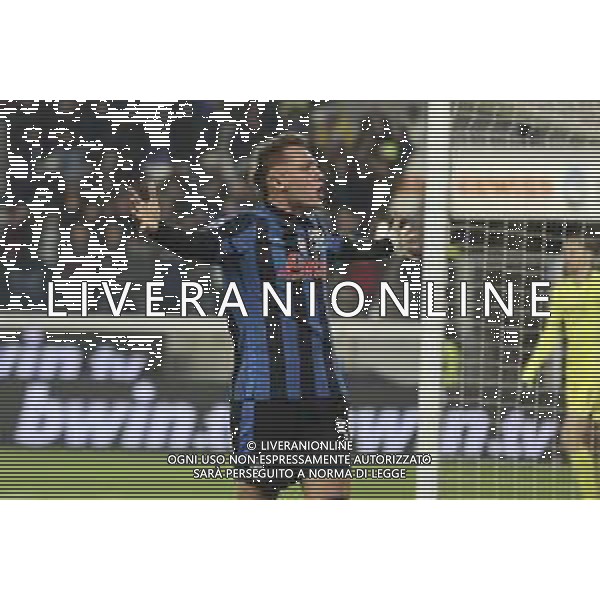 Mateo Retegui of Atalanta BC celebrates after scoring goal during Atalanta BC vs SSC Napoli, 21° Serie A Enilive 2024-25 game at Gewiss stadium in Bergamo (BG), Italy, on January 18, 2025. (Photo by Davide Casentini)-AGENZIA ALDO LIVERANI SAS