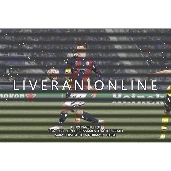 Thijs Dallinga of Bologna FC play the ball during Bologna BFC vs Borussia Dortmund, 7° round of Champions League 2024-25, game at Renato Dall\'Ara stadiumo in Bologna (BG), Italy, on January 21, 2025. (Photo by Davide Casentini)- AGENZIA ALDO LIVERANI SAS
