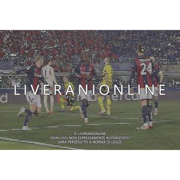 Samuel Iling-Junior of Bologna FC celebrates after scoring goal during Bologna BFC vs Borussia Dortmund, 7° round of Champions League 2024-25, game at Renato Dall\'Ara stadiumo in Bologna (BG), Italy, on January 21, 2025. (Photo by Davide Casentini)- AGENZIA ALDO LIVERANI SAS