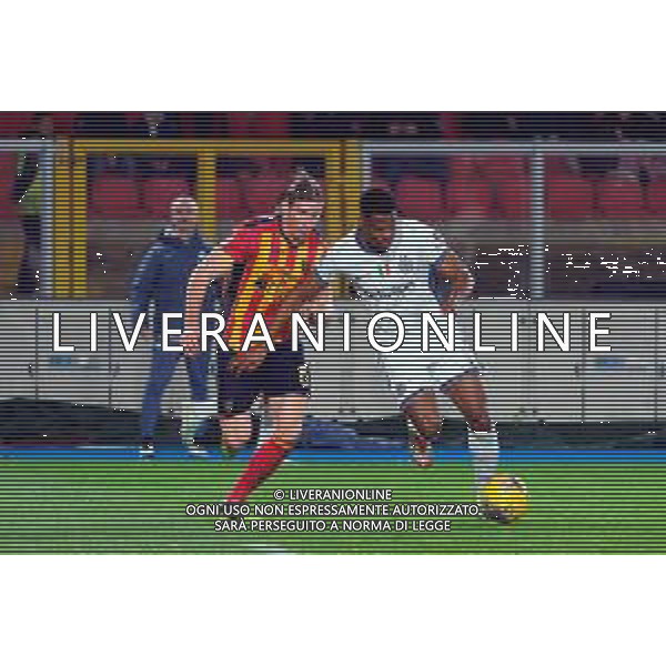 TVEM January 26, 2025 Lecce, Italy - US Lecce vs FC Inter - Italian soccer serie A 2024/25 - Via Del Mare Stadium. In the pic: Denzel Dumfries of FC Inter in action against Federico Baschirotto of US Lecce ©TVEM Emmanuele Mastrodonato - AGENZIA ALDO LIVERANI SAS