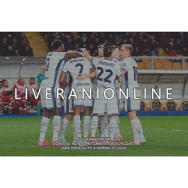 TVEM January 26, 2025 Lecce, Italy - US Lecce vs FC Inter - Italian soccer serie A 2024/25 - Via Del Mare Stadium. In the pic: Denzel Dumfries of FC Inter celebrates after scoring a goal with teammates ©TVEM Emmanuele Mastrodonato - AGENZIA ALDO LIVERANI SAS