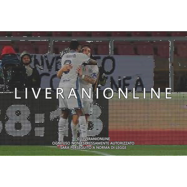 TVEM January 26, 2025 Lecce, Italy - US Lecce vs FC Inter - Italian soccer serie A 2024/25 - Via Del Mare Stadium. In the pic: Lautaro Martinez of FC Inter celebrates after scoring a goal with Marcus Thuram of FC Inter ©TVEM Emmanuele Mastrodonato - AGENZIA ALDO LIVERANI SAS