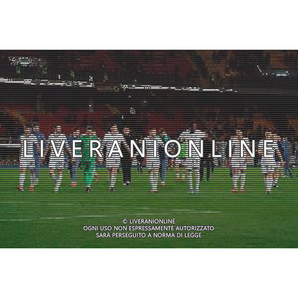 TVEM January 26, 2025 Lecce, Italy - US Lecce vs FC Inter - Italian soccer serie A 2024/25 - Via Del Mare Stadium. In the pic: Players of FC Inter celebrates the victory ©TVEM Emmanuele Mastrodonato - AGENZIA ALDO LIVERANI SAS
