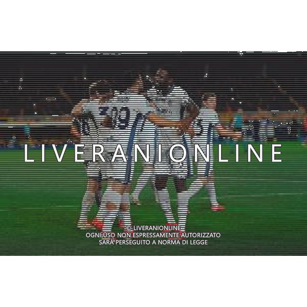 TVEM January 26, 2025 Lecce, Italy - US Lecce vs FC Inter - Italian soccer serie A 2024/25 - Via Del Mare Stadium. In the pic: Mehdi Taremi of FC Inter celebrates after scoring a goal with Marcus Thuram of FC Inter FOTO EMMANUELE MASTRODONATO-AG ALDO LIVERANI SAS