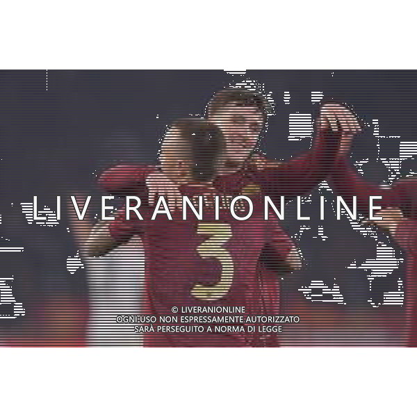 Roma vs Eintracht Francoforte Europa League - 8 Giornata Stadio Olimpico - Roma 30-01-2025 nella foto Esultanza Saelemaekers e Angelino ©Federico Gaetano - AGENZIA ALDO LIVERANI SAS