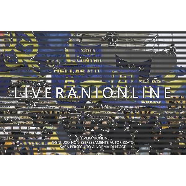 tifosi - Hellas Verona fans show their support during AC Monza vs Hellas Verona FC, 23° Serie A Enilive 2024-25 game at U-Power stadium in Monza (MB), Italy, on February 01, 2025. (Photo by Davide Casentini)- AGENZIA ALDO LIVERANI SAS