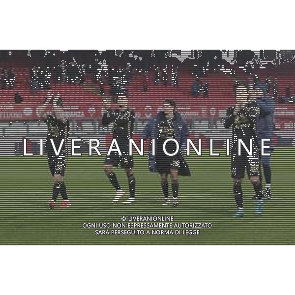 Hellas Verona players celebrate the victory at the end of AC Monza vs Hellas Verona FC, 23° Serie A Enilive 2024-25 game at U-Power stadium in Monza (MB), Italy, on February 01, 2025. (Photo by Davide Casentini)- AGENZIA ALDO LIVERANI SAS