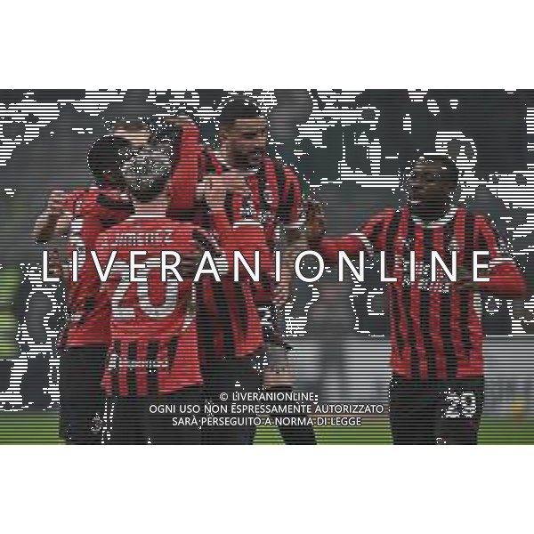 Milan vs Roma nella foto giocatori Milan esultanza dopo il gol dell\'1 a 0 Milano 05-02-2025 Stadio Giuseppe Meazza - San Siro Coppa Italia Frecciarossa - quarti di finale foto Roberto Garavaglia/Agenzia Aldo Liverani sas- AGENZIA ALDO LIVERANI SAS