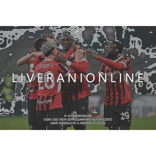 Milan vs Roma nella foto giocatori Milan esultanza dopo il gol dell\'1 a 0 Milano 05-02-2025 Stadio Giuseppe Meazza - San Siro Coppa Italia Frecciarossa - quarti di finale foto Roberto Garavaglia/Agenzia Aldo Liverani sas- AGENZIA ALDO LIVERANI SAS