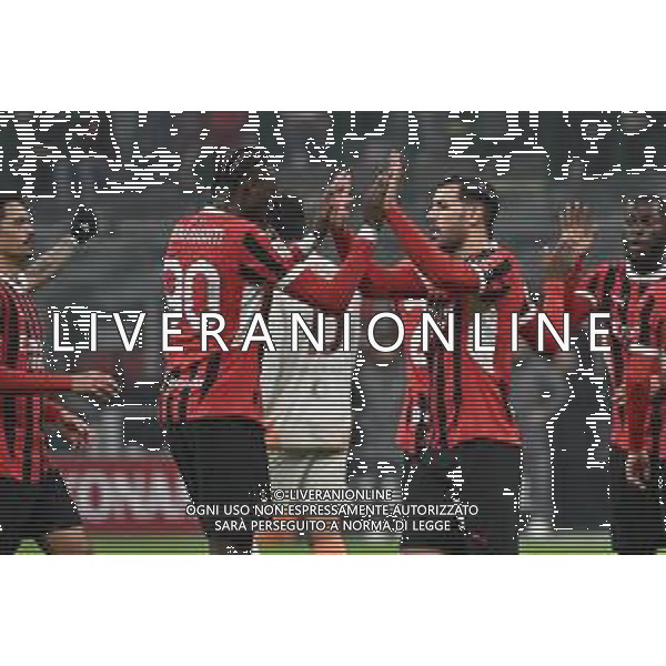Milan vs Roma nella foto Tammy Abraham (Milan) e Theo Hernandez (Milan) esultanza dopo il gol dell\'1 a 0 Milano 05-02-2025 Stadio Giuseppe Meazza - San Siro Coppa Italia Frecciarossa - quarti di finale foto Roberto Garavaglia/Agenzia Aldo Liverani sas- AGENZIA ALDO LIVERANI SAS