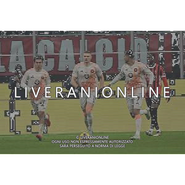 Milan vs Roma nella foto giocatori Roma esultanza dopo il gol dell\'1 a 2 Milano 05-02-2025 Stadio Giuseppe Meazza - San Siro Coppa Italia Frecciarossa - quarti di finale foto Roberto Garavaglia/Agenzia Aldo Liverani sas- AGENZIA ALDO LIVERANI SAS