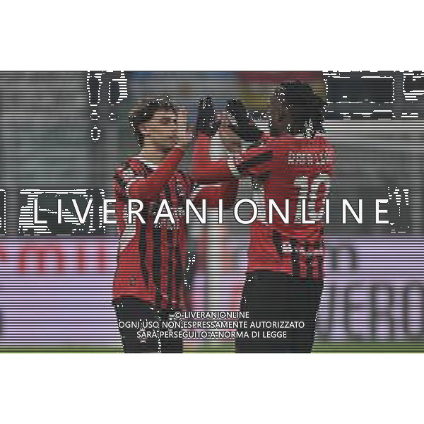 Milan vs Roma nella foto Joao Felix Sequeira (Milan) e Rafael Leao (Milan) esultanza a fine partita Milano 05-02-2025 Stadio Giuseppe Meazza - San Siro Coppa Italia Frecciarossa - quarti di finale foto Roberto Garavaglia/Agenzia Aldo Liverani sas- AGENZIA ALDO LIVERANI SAS