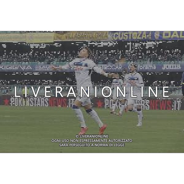 Mateo Retegui of Atalanta BC celebrates after scoring during Hellas Verona FC vs Atalanta BC, 24° Serie A Enilive 2024-25 game at Marcantonio Bentegodi stadium in Verona (VR), Italy, on February 08, 2025. (Photo by Davide Casentini) AG ALDO LIVERANI SAS