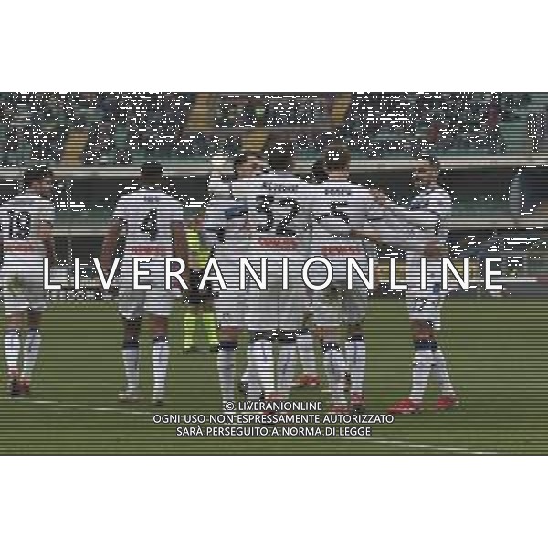 Mateo Retegui of Atalanta BC celebrates after scoring his 3° goal during Hellas Verona FC vs Atalanta BC, 24° Serie A Enilive 2024-25 game at Marcantonio Bentegodi stadium in Verona (VR), Italy, on February 08, 2025. (Photo by Davide Casentini) AG ALDO LIVERANI SAS