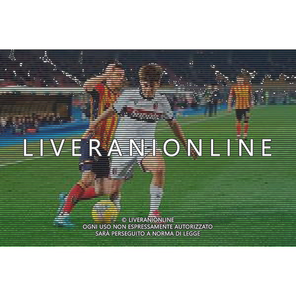 TVEM February 09, 2025 Lecce, Italy - US Lecce vs Bologna FC - Italian soccer serie A 2024/25 - Via Del Mare Stadium. In the pic: Benjamin Dominguez of Bologna FC in action against Frederic Guilbert of US Lecce FOTO EMMANUELE MASTRODONATO-AG ALDO LIVERANI SAS