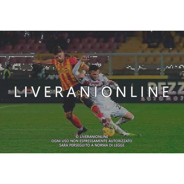 TVEM February 09, 2025 Lecce, Italy - US Lecce vs Bologna FC - Italian soccer serie A 2024/25 - Via Del Mare Stadium. In the pic: Santiago Pierotti of US Lecce in action Charalampos Lykogiannis of Bologna FC FOTO EMMANUELE MASTRODONATO-AG ALDO LIVERANI SAS