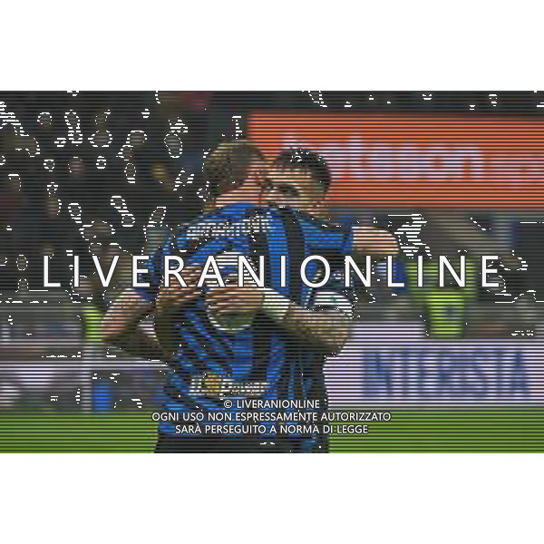 Serie A 2024-2025 21’ Giornata Fc Internazionale vs Ac Fiorentina 19/2/2025 Nella foto: Arnautovic e Lautaro festa gol Foto Andrea Rosito-Agenzia Liverani Sas