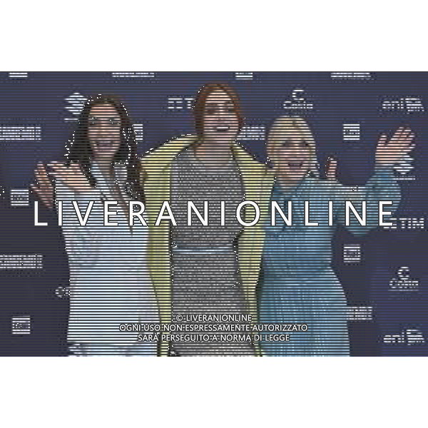 Festival Sanremo 2025 nella foto da SX Elettra Lamborghini, Miriam Leone e Katia Follesa 75mo Festival della Canzone Italiana photocall del 13 febbraio Teatro Ariston - Sanremo (IM) 13-02-2025 foto Roberto Garavaglia/agenzia Aldo Liverani sas