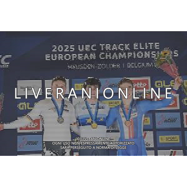 13-02-2025 European Championships Elite Track; Giornata 02; 2025, Italia; 2025, Germnay; 2025, Repubblica Ceca; Bianchi, Matteo; Dornbach, Maximilian; Peterka, David; Zolder Velodromo; ©SIROTTI - AGENZIA ALDO LIVERANI SAS