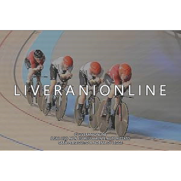 13-02-2025 European Championships Elite Track; Giornata 02; 2025, Danimarca; Hansen, Aagaard Tobias; Larsen, Niklas; Leth Norman Lasse; Skivild, Juel Robin; Zolder Velodromo; ©SIROTTI - AGENZIA ALDO LIVERANI SAS