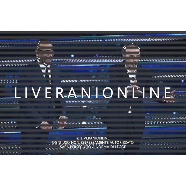 Festival Sanremo 2025 nella foto Carlo Conti e Roberto Benigni 75mo Festival della Canzone Italiana - Quarta Serata Teatro Ariston - Sanremo (IM) 14-02-2025 foto Roberto Garavaglia/agenzia Aldo Liverani sas