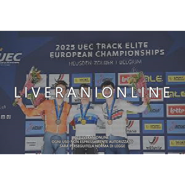 14-02-2025 European Championships Elite Track; Giornata 03; 2024, Portogallo; 2025, Olanda; 2025, Great Britain; Leitao, Iuri; Hoppezak, Vincent; Tidball, William; Zolder Velodromo; ©SIROTTI - AGENZIA ALDO LIVERANI SAS
