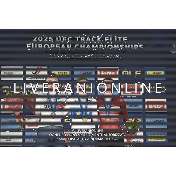14-02-2025 European Championships Elite Women Track; Giornata 03; 2025, Olanda; 2025, Great Britain; 2025, Danimarca; Wiebes, Lorena; Leech, Madelaine; Dideriksen, Amalie; Zolder Velodromo; ©SIROTTI - AGENZIA ALDO LIVERANI SAS