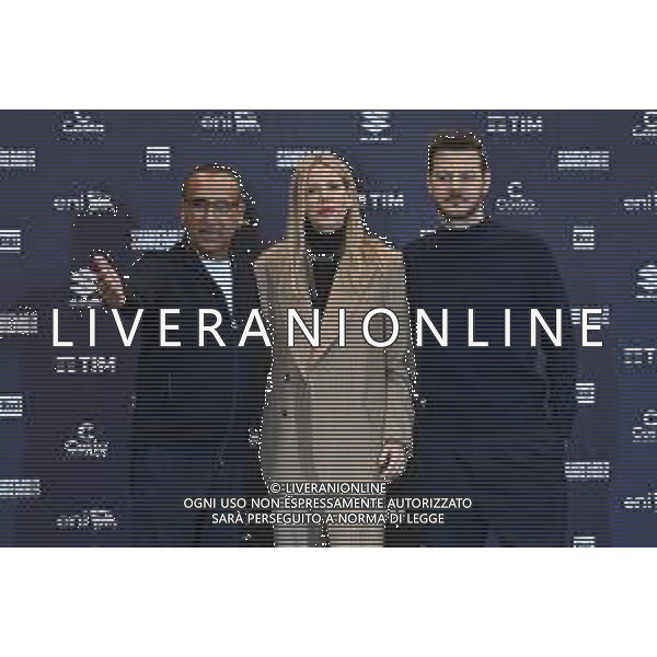 Festival Sanremo 2025 nella foto da SX Carlo Conti, Alessia Marcuzzi e Alessandro Cattelan 75mo Festival della Canzone Italiana photocall del 15 febbraio Teatro Ariston - Sanremo (IM) 15-02-2025 foto Roberto Garavaglia/agenzia Aldo Liverani sas