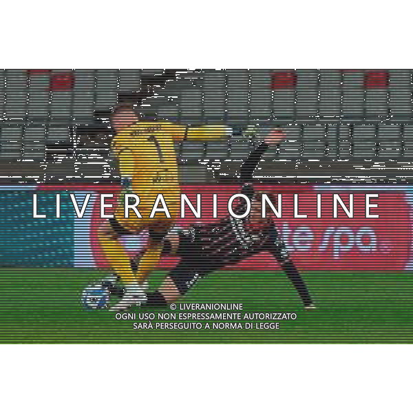 TVEM February 15, 2025 Bari, Italy - SSC Bari vs US Cremonese - Italian soccer serie B 2024/25 - San Nicola Stadium. In the pic: Dennis Johnsen of US Cremonese in action against Boris Radunovic of SSC Bari foto emmanuele mastrodonato-ag aldo liverani sas