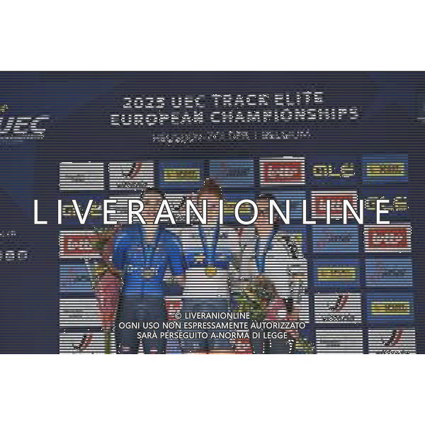 15-02-2025 European Championships Elite Women Track; Giornata 04; 2025, Olanda; 2025, Italia; 2025, Germany; Van De Wouw, Hetty; Fidanza, Martina; Schneider, Clara; Zolder Velodromo; ©SIROTTI - AGENZIA ALDO LIVERANI SAS