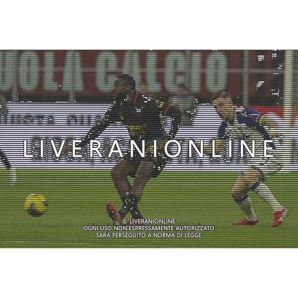 Youssouf Fofana of AC Milan battle for the ball with Tomas Suslov of Hellas Verona FC during Milan AC vs Hellas Verona FC, 25° Serie A Enilive 2024-25 game at G. Meazza - San Siro stadium in Milnao (MI), Italy, on February 15, 2025. (Photo by Davide Casentini) AG ALDO LIVERANI SAS