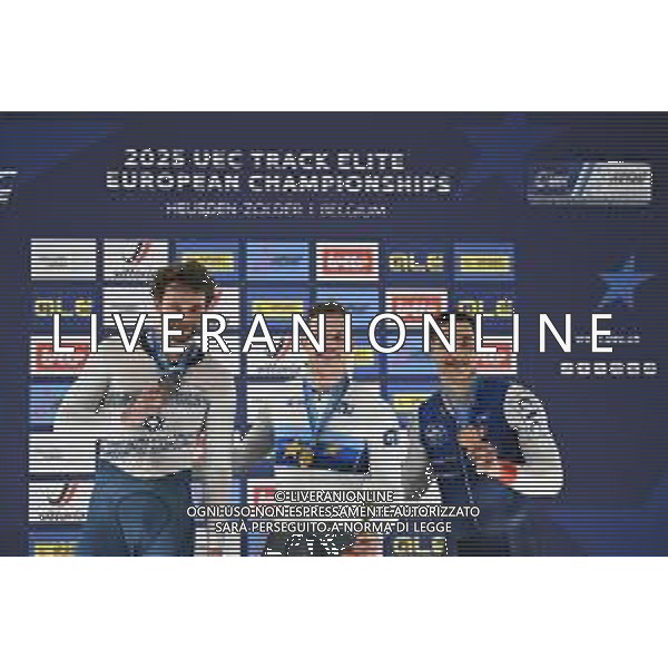 15-02-2025 European Championships Elite Track; Giornata 04; 2025, Olanda; 2025, Israele; 2025, France; Lavreysen, Harrie; Yakovlev, Mikhail; Helal, Rayan; Zolder Velodromo; ©SIROTTI - AGENZIA ALDO LIVERANI SAS
