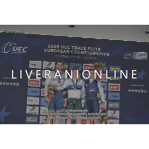 15-02-2025 European Championships Elite Track; Giornata 04; 2025, Olanda; 2025, Israele; 2025, France; Lavreysen, Harrie; Yakovlev, Mikhail; Helal, Rayan; Zolder Velodromo; ©SIROTTI - AGENZIA ALDO LIVERANI SAS